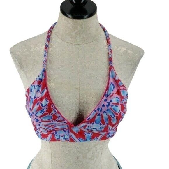 Boutique Reversible Pink floral rope‎ braid tie bikini top medium - Picture 2 of 8